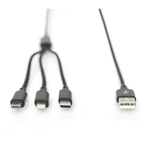 DIGITUS Cable 3-in-1 Cable USB-A to Lightning/MicroUSB/USB-C 2