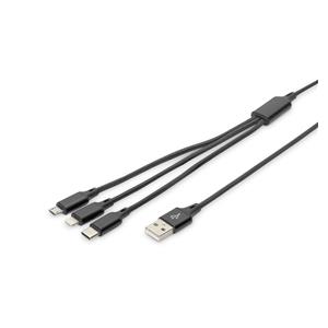 DIGITUS Cable 3-in-1 Cable USB-A to Lightning/MicroUSB/USB-C 3