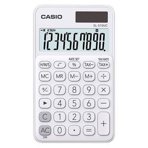 CASIO CALCULATOR, POCKET SL-310UC-WE WHITE, 10 DIGIT DISPLAY