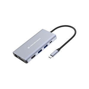 Conceptronic DONN20G 10-in-1 USB 3.2 Gen 1 Docking Station, HDMI, VGA, USB-A 5Gbps, USB-C 5Gbps, SD, TF /MicroSD, Audio, GbE LAN, 100W USB PD