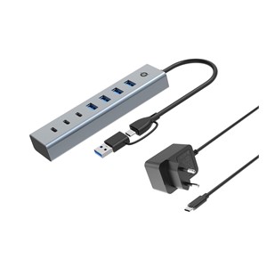 Conceptronic HUBBIES20GP 7-Port USB 3.0 Hub with Power Adapter, 5Gbps, USB-C x 3, USB-A x 4