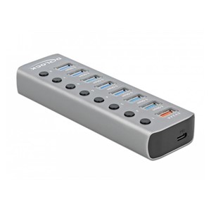 DeLOCK USB 5 Gbps Hub with 7 Ports + 1 Fast Charging Port + 1 USB-C PD 3.0 Port with Switch and Illumination
