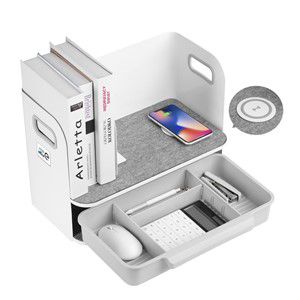 Desk organizer with drawer and wireless charger Ergo Office, white, max. 10kg, ER-441