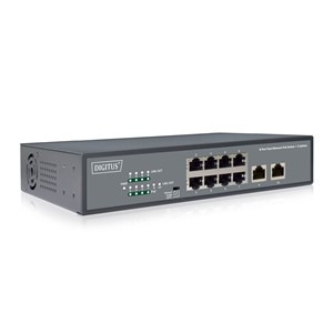 Digitus 8-Port Fast Ethernet PoE Netwrkswitch, Desktop, unmanaged, 2 Uplink Ports RJ45,120 W, af /at