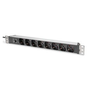 Digitus Socket strip with aluminum profile and back-up fuse, 8-way Italian output, 2 m cable IEC C14 plug