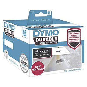 DYMO LabelWriter Durable Industrial Labels | 19mm x 64mm | White Poly | 2 Rolls of 450 (900 Self-Adhesive Labels) | Authentic | For LabelWriter Label Makers