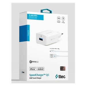 Ttec SpeedCharger QC zidni punjač s mikro USB kabelom bijeli • ISPORUKA ODMAH