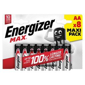 ENERGIZER BATTERIES ALKALINE MAX AA LR6, 8 PIECES, ECO PACKAGING
