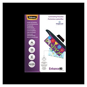 Fellowes A4 laminating pouches, 80 mic, 100 pieces