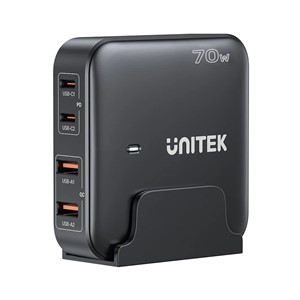 GaN network charger - Unitek P1228ABK01-EU | 70W 2x USB-C 2x USB-A