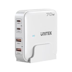GaN network charger - Unitek P1228AWH01-EU | 70W 2x USB-C 2x USB-A