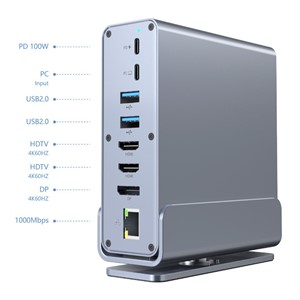 Gembird A-CF-COMBO15-01 USB Type-CF 15-in-1 multi-port adapter (USB hub AF-ports v.2x2 + v.3x3, Type-CF + HDMIx2 + DisplayPort + PD + card reader + GigaLAN + 3.5 mm audio), grey