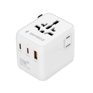 Gembird TPA-1A2C20-01-W Universal travel power adapter, 20 W, white