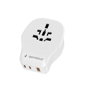 Gembird TPA-1A2C20-02-W Universal travel power adapter, 20 W, white