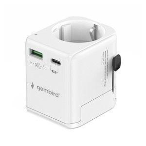 Gembird TPA-EU1A1C20-01-W Grounded universal travel power adapter, 20 W, white