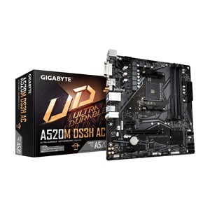 GIGABYTE A520M DS3H AC Motherboard - AMD Ryzen 5000 Series CPUs, 5+3 Phases VRM, up to 4733MHz DDR5 (OC), 1xPCIe 3.0 M.2, GbE LAN, WIFI 5, USB 3.2 Gen 1