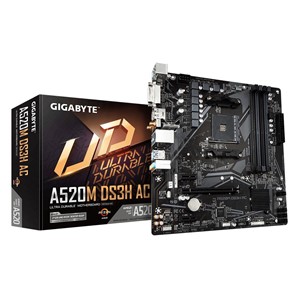 GIGABYTE A520M DS3H AC Motherboard - AMD Ryzen 5000 Series CPUs, 5+3 Phases VRM, up to 4733MHz DDR5 (OC), 1xPCIe 3.0 M.2, GbE LAN, WIFI 5, USB 3.2 Gen 1