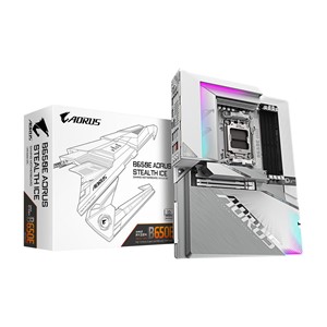 GIGABYTE B650E AORUS STEALTH ICE Motherboard - AMD Ryzen 9000 Series CPUs, 12+2+2 Phases VRM, up to 8000MHz DDR5 (OC), 1xPCIe 5.0 + 2xPCIe 4.0 M.2, 2.5GbE LAN, WIFI 7, USB 3.2 Gen 2x2