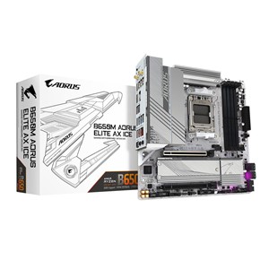 GIGABYTE B650M AORUS ELITE AX ICE Motherboard - AMD Ryzen 9000 Series CPUs, 12+2+2 Phases VRM, up to 8000MHz DDR5 (OC), 1xPCIe 5.0 + 1xPCIe 4.0 M.2, 2.5GbE LAN, WIFI 6E, USB 3.2 Gen 2x2