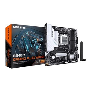 GIGABYTE B840M GAMING PLUS WIFI6E Motherboard - AMD Ryzen 9000 CPUs, 8+2+2 Phases VRM, up to 8200MHz DDR5(O.C), 2xPCIe 4.0 M.2, Wi-Fi 6E, 1GbE LAN, USB 3.2 Gen 2