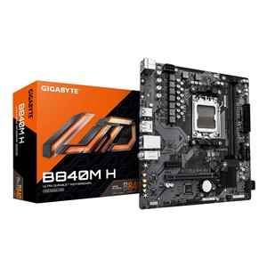 GIGABYTE B840M H Motherboard - AMD Ryzen 9000 CPUs, 5+2+2 Phases VRM, up to 7200MHz DDR5 (OC), 1xPCIe 4.0 M.2, 1GbE LAN, USB 3.2 Gen 1