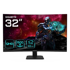 GIGABYTE GS32QC 31.5 QHD Curved Gaming Monitor - 2560 x 1440, 1500R, 165Hz, 1ms, 300 cd /m², FreeSync Premium, HDR Ready, HDMI 2.0, Displayport 1.4