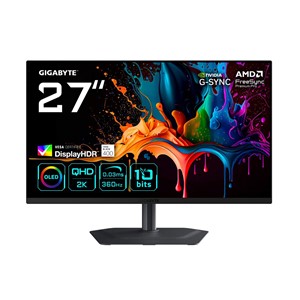 GIGABYTE MO27Q3 27” OLED QHD Gaming Monitor - 2560 x 1440, 360Hz, 0.03ms, 250 cd /m², G-Sync Compatible, FreeSync Premium Pro, Display HDR True Black 400, HDMI 2.1, Displayport 1.4