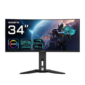 GIGABYTE MO34WQC 34 OLED WQHD Curved Gaming Monitor - 3440 x 1440, 175Hz, 0.03ms, KVM, 250 cd /m², FreeSync Premium Pro, DisplayHDR True Black 400, HDMI 2.1, Displayport 1.4