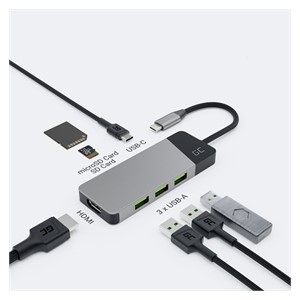 GREEN CELL HUB USB-C ADAPTER GC CONNECT 7W1 (3XUSB 3.1, HDMI 4K 60HZ, USB-C PD 85W, MICROSD /SD)