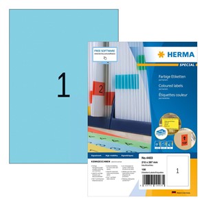 HERMA Coloured Labels A4 210x297 mm blue paper matt 100 pcs.