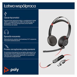 HP Poly Blackwire 5220 Stereo USB-C Headset +3.5mm Plug +USB-C /A Adapter (Bulk)