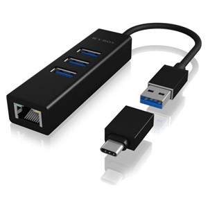 IcyBox IB-HUB1419-LAN USB-A /C network card and 4-port HUB