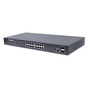 Intellinet 16-Port Gigabit Ethernet PoE+ Web-Managed Switch with 2 SFP Ports, 16 x PoE ports, IEEE 802.3at/af Power over Ethernet (PoE+/PoE), 2 x SFP, Endspan, 19" Rackmount