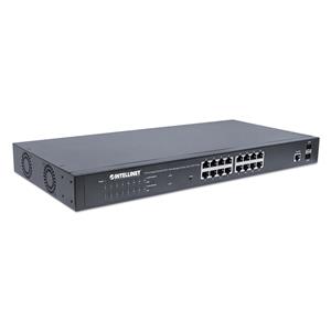 Intellinet 16-Port Gigabit Ethernet PoE+ Web-Managed Switch with 2 SFP Ports, 16 x PoE ports, IEEE 802.3at/af Power over Ethernet (PoE+/PoE), 2 x SFP, Endspan, 19" Rackmount 3