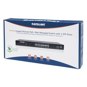 Intellinet 16-Port Gigabit Ethernet PoE+ Web-Managed Switch with 2 SFP Ports, 16 x PoE ports, IEEE 802.3at/af Power over Ethernet (PoE+/PoE), 2 x SFP, Endspan, 19" Rackmount 6