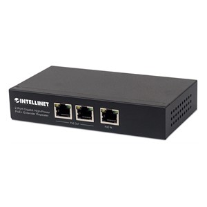 Intellinet 2-Port Gigabit High-Power PoE+ Extender Repeater, IEEE 802.3at /af Power over Ethernet (PoE+ /PoE), metal