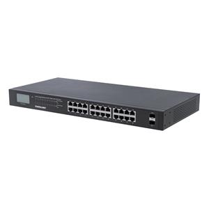 Intellinet 24-Port Gigabit Ethernet PoE+ Switch with 2 SFP Ports, LCD Display, IEEE 802.3at/af Power over Ethernet (PoE+/PoE) Compliant, 370 W, Endspan, 19" Rackmount