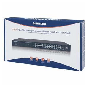 Intellinet 24-Port Gigabit Ethernet PoE+ Web-Managed Switch with 2 SFP Ports, 24 x PoE ports, IEEE 802.3at/af Power over Ethernet (PoE+/PoE), 2 x SFP, Endspan, 19" Rackmount 3