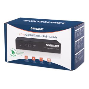 Intellinet 5-Port Gigabit Ethernet PoE+ Switch, 4 x PSE Ports, IEEE 802.3at/af Power over Ethernet (PoE+/PoE) Compliant, 60 W, Desktop (Euro 2-pin plug) 6