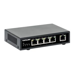 Intellinet 5-Port Gigabit Ethernet PoE+ Switch, Four PSE PoE Ports, IEEE 802.3at/af (PoE+/PoE) Compliant, PoE Power Budget up to 62 W, Desktop Format 3