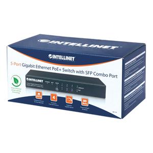 Intellinet 5-Port Gigabit Ethernet PoE+ Switch with SFP Combo Port, 4 x PSE Ports, IEEE 802.3at/af Power over Ethernet (PoE+/PoE) Compliant, 80 W, Desktop (Euro 2-pin plug) 9