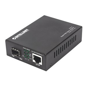 Intellinet Gigabit PoE+ Media Converter, 1 x 1000Base-T RJ45 Port to 1 x SFP Port, PoE+ Injector