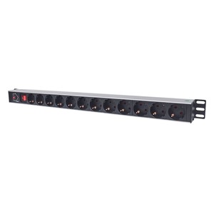 Intellinet Vertical Rackmount 12-Output Power Distribution Unit (PDU), EU CEE 7 /3 Outlets, With On /Off Switch and Overload Protection, Built-in 1.8m Power Cord with EU CEE 7 /4 Plug
