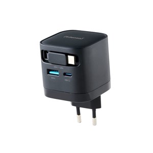 Intenso 65W GaN power adapter with built-in USB-C cable, black