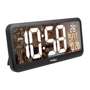 Large Digital Clock Wall Mount Free Standing with Temperature Sensor 37x17cm LCD Display Power Adapter & Battery Operated