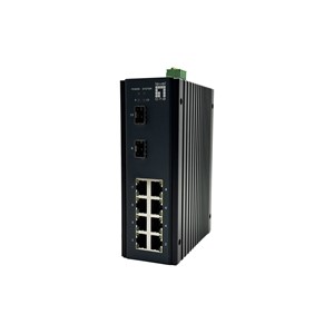LevelOne 10-Port L2 Plus Managed Gigabit Industrial Switch, 8x 1GbE RJ45, 2x 1 /2.5GbE SFP, DIN-Rail, -40°C to 75°C