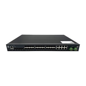 LevelOne 28-Port L2 Plus Managed Gigabit Fiber Industrial Switch, 4x 1.25 /2.5GbE SFP, 16x 1.25GbE SFP, 8x Gigabit SFP /RJ45 Combo, Redundant Power Supply, -40°C to 80°C