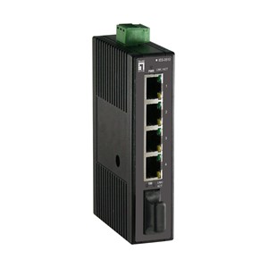 LevelOne 5-Port Fast Ethernet Industrial Switch, DIN-Rail, 1 x SC Multi-Mode Fiber, -20°C to 70°C