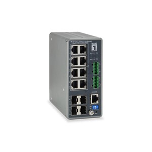 LevelOne TURING 12-Port L3 Lite Managed Gigabit Industrial Switch, 8 PoE Outputs, 240W, 802.3at /af PoE, 4 x SFP, -40°C to 75°C