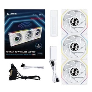 Lian Li UNI FAN TL Wireless LCD Fan, ARGB, PWM, 3-pack incl. Controller - Reverse Blade, 120 mm, white